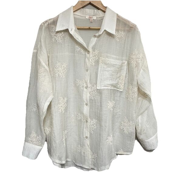 Peach Tops - Peach Brand Sheer Floral Blouse Women L Ivory Romantic Cottagecore Relaxed Artsy